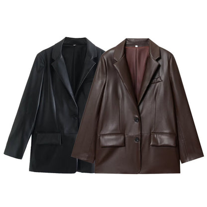 Women Lapel Leather Blazer