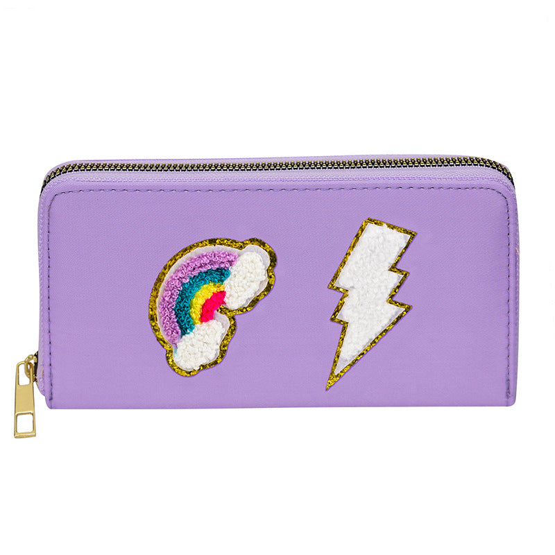 Cartera bordada con el alfabeto para mujer, monedero largo, tarjetero de nailon con cremallera, monedero multifuncional 