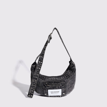 Bolso bandolera con estilo – Bolso hobo de diseño vintage con detalle de denim lavado para una elegancia cotidiana 