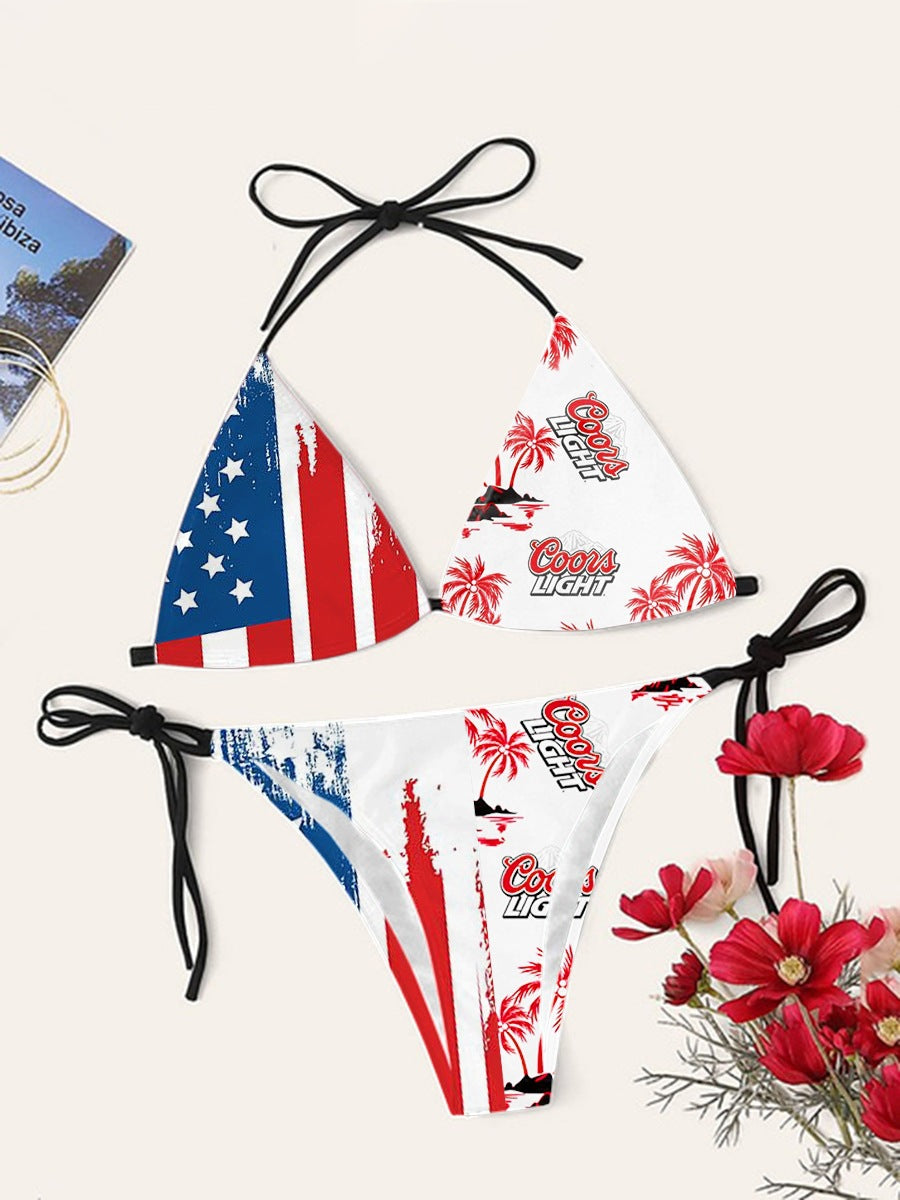 Digital Print Sexy Halter Bikini Set - Two-Piece Adjustable Swimwear for Women