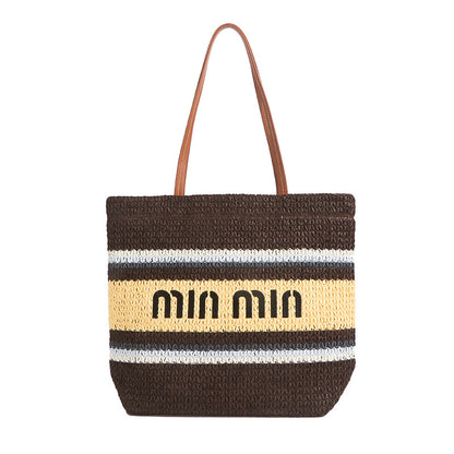 Summer Colorful Stripe Woven Bag – Women’s Handheld Tote, Casual Vacation Shoulder Purse