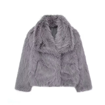 Women's Faux Fur Coat with Large Lapel Trendy