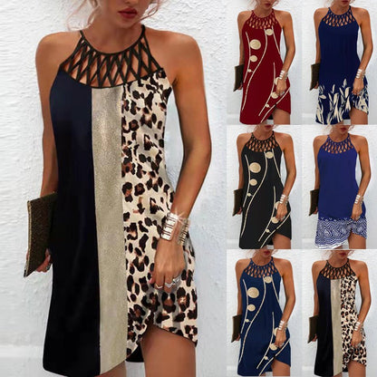Spring and summer ethnic style positioning printing mesh belt sleeveless dress women's elegant retro