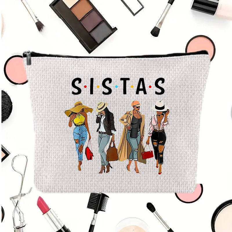 Linen printed cosmetic bag, cosmetic lipstick storage bag, small simple zipper evening clutch bag,