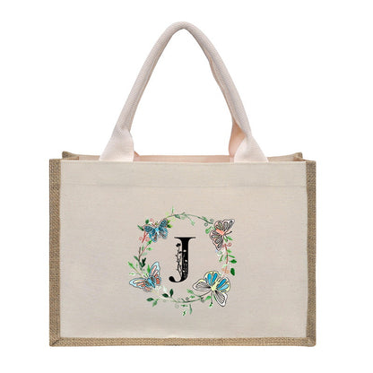 Bolsa de tela de algodón y lino, bolsa de tela con letras estampadas, bolso ligero portátil, bolsa de regalo para compras 