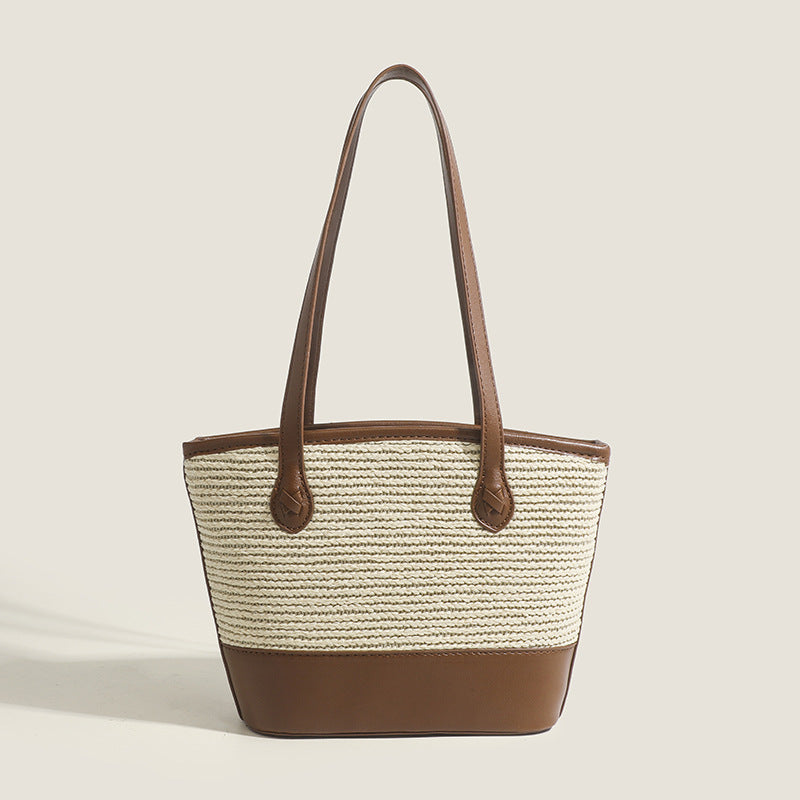 Bolso tote de ganchillo, bolso de hombro retro de verano, bolso de paja de gran capacidad, bolso tote minimalista grande 