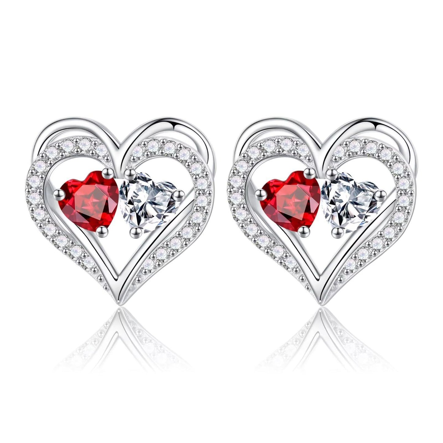 Sterling Silver Birthstone Heart Earrings new