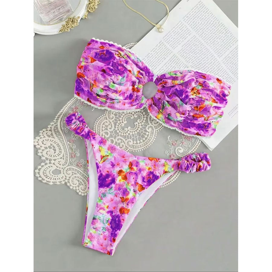 Floral Bandeau Bikini Set - Sexy Tube Top & High-Cut Split Bottom Swimsuit for Women -dropshippingabc.com