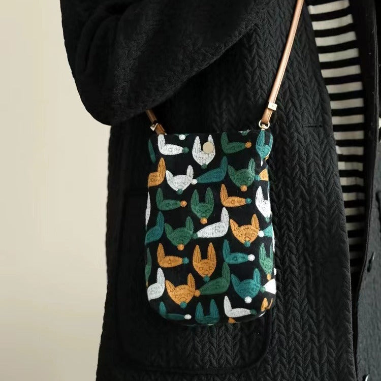 Three-dimensional embroidery crossbody mobile phone bag female, mini mobile phone bag, shoulder small and light phone purse