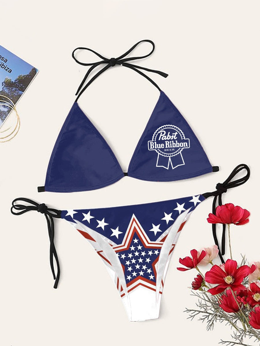 Digital Print Sexy Halter Bikini Set - Two-Piece Adjustable Swimwear for Women