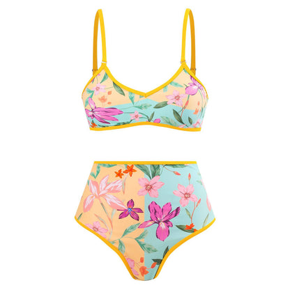 Vintage high waist split three-piece swimsuit women's bikini swimsuit chiffon beach skirt set