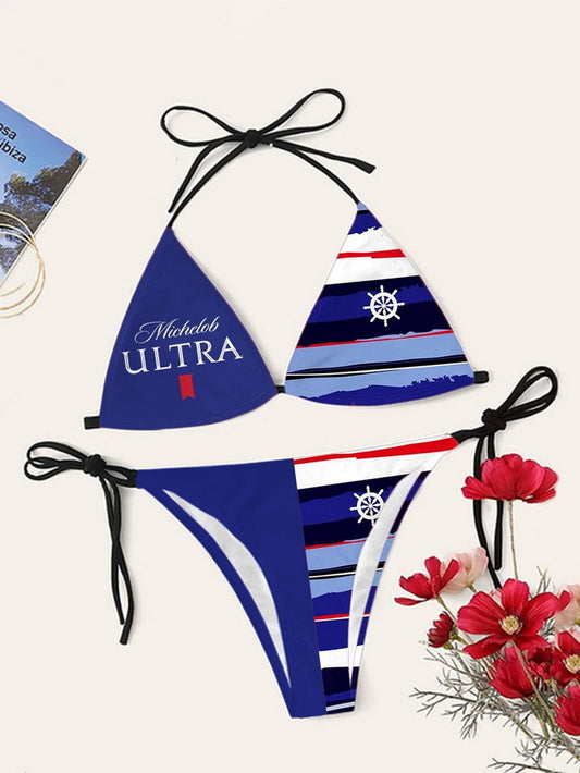 Bikini printed strap swimsuit set backless split swimsuit