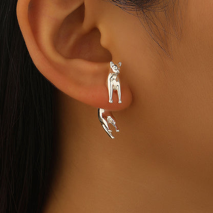 Personality Office Cute Cat Stud Earrings Women 3D Niche Animal Cat Detachable Earrings