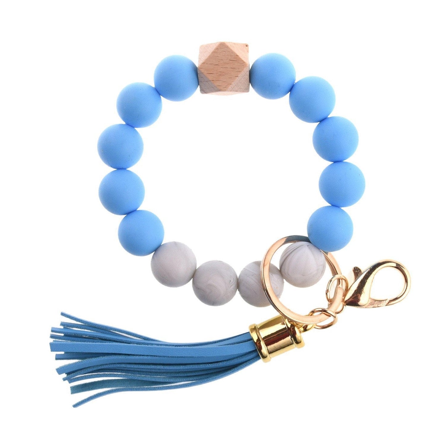 Llavero con borla de PU y cuentas de silicona para bolso, pulsera, llavero de coche, para mujeres y niñas 