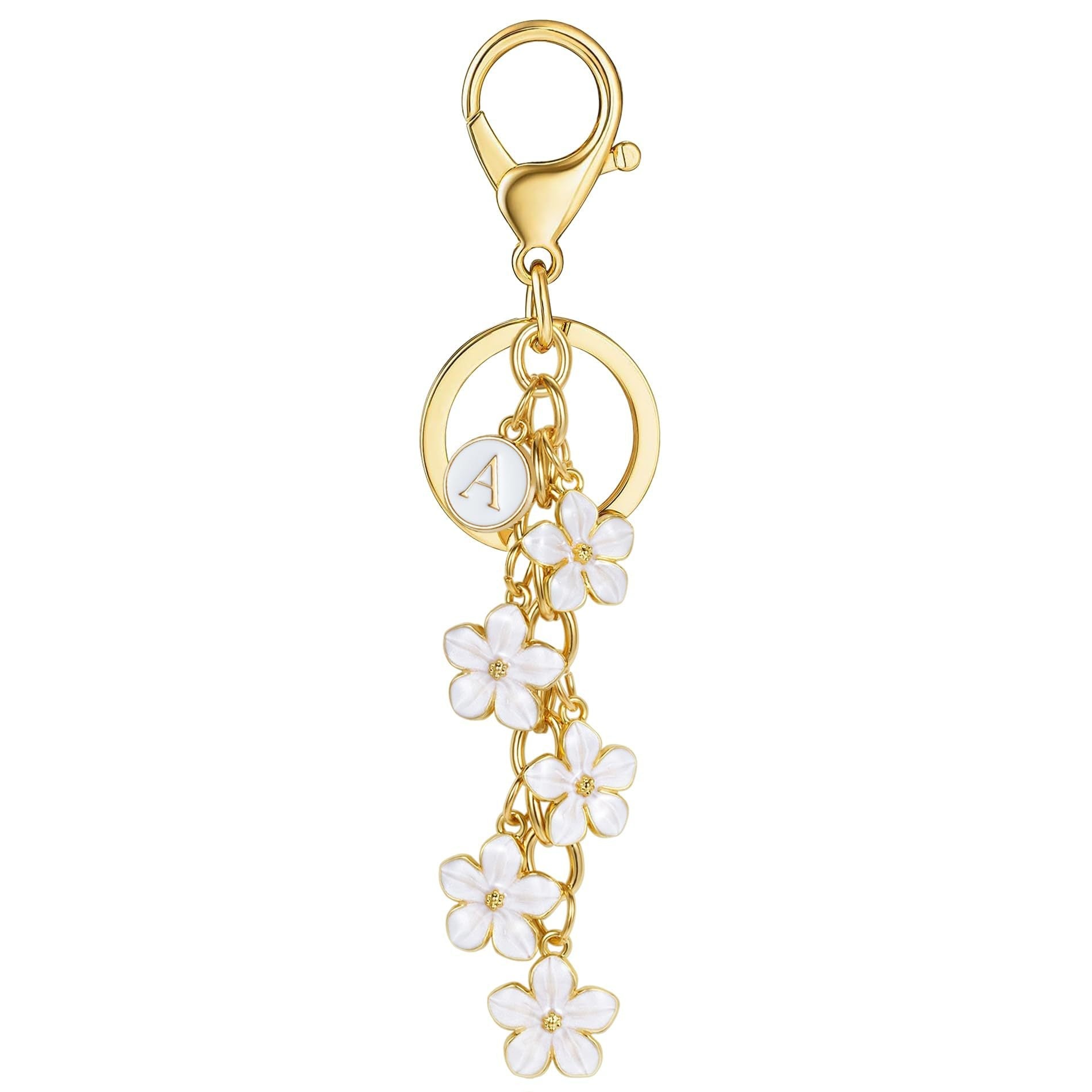 Initial Keychain Flower Charms for Key Cute Letter Keyring Bag Charm 26 Letter Flower Cherry Blossom Daisy Keychain -dropshippingabc.com