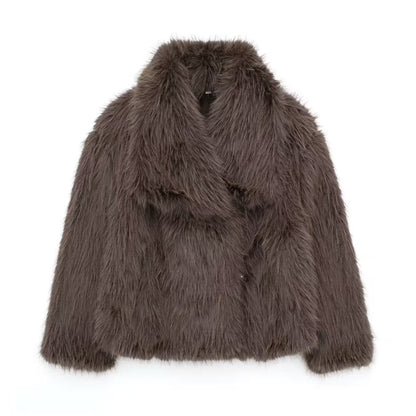 Women's Faux Fur Coat with Large Lapel Trendy