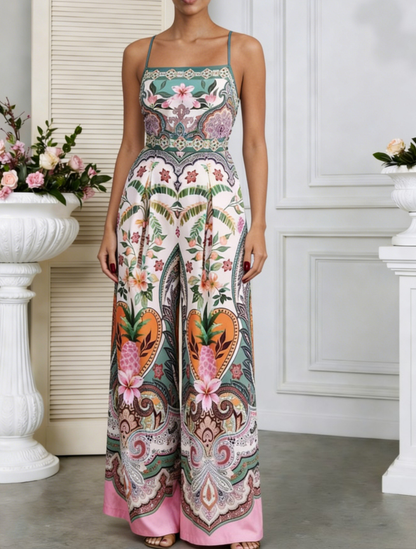 Printed Spaghetti Strap Wide-Leg Jumpsuit