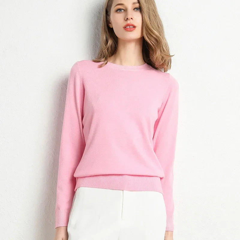 Women's Slim O-Neck Cashmere Wool Blend Sweater Trendy