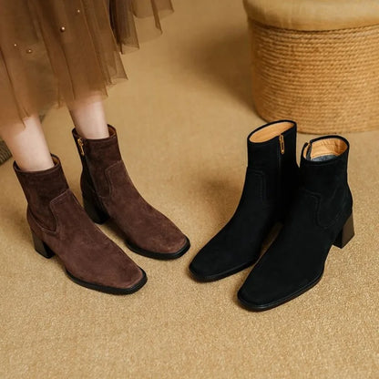 Women's Suede Ankle Booties with Block Heel