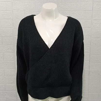 Sweater Women's Solid Color Long Sleeve Knitted Top  Autumn/Winter New V-neck Sweater Women