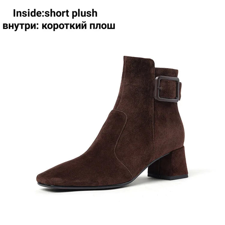 Women's Suede Ankle Booties with Block Heel