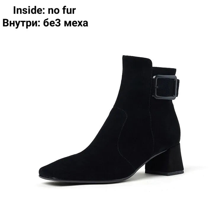 Women's Suede Ankle Booties with Block Heel