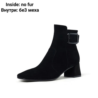 Women's Suede Ankle Booties with Block Heel