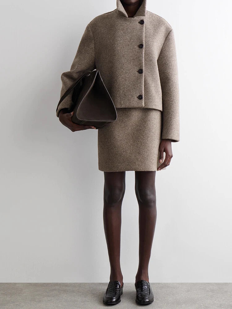 Falda midi marrón de corte A para mujer