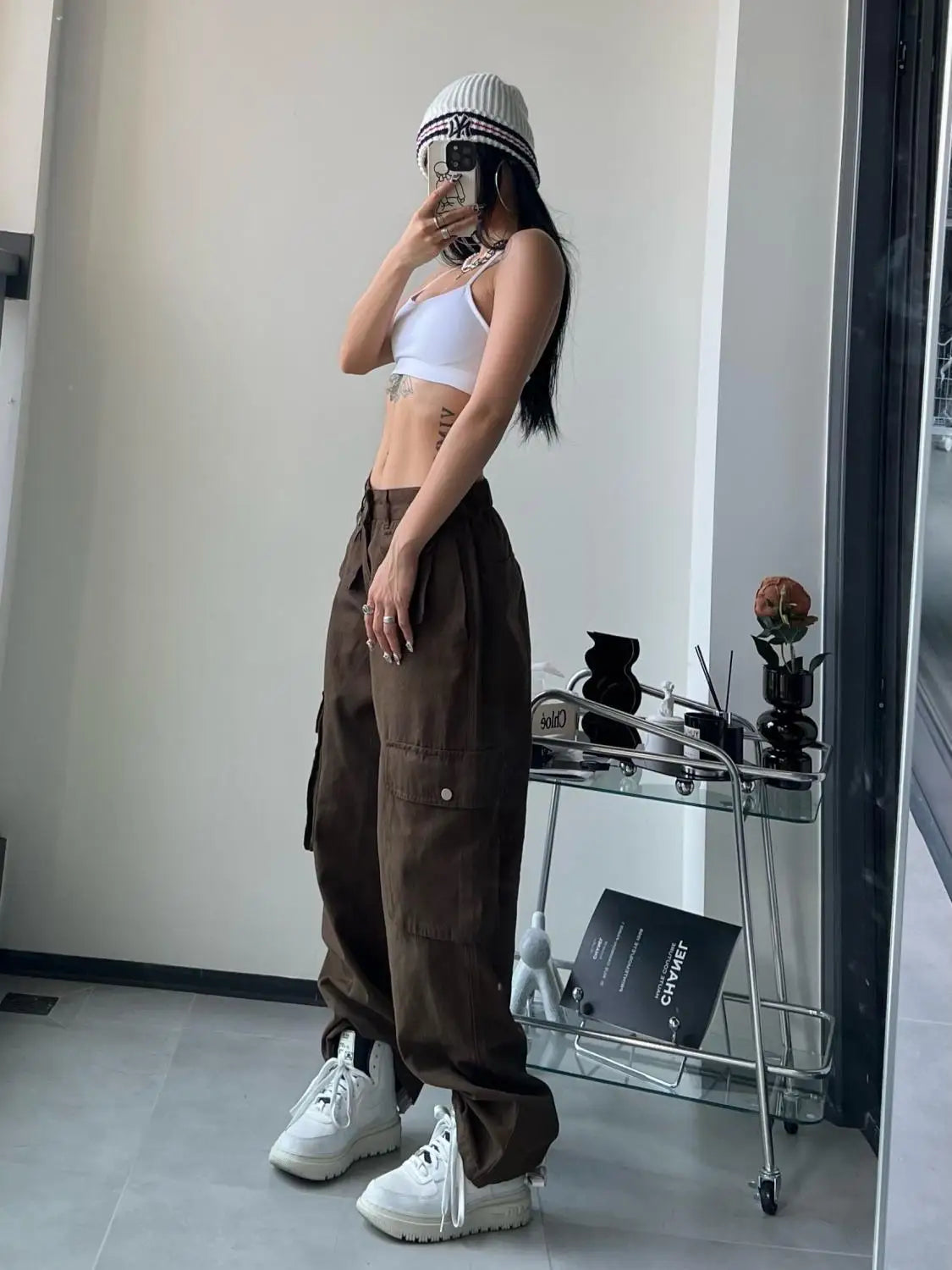 Vintage Cargo Pants Women Gyaru Brown Fashion Baggy Baddies Streetwear Hippie Trousers Casual 90s Aesthetic