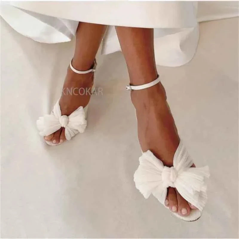 Summer High Quality Open Umbilical Bow High Heels Women's Sandals Party Dress Wedding Shoes