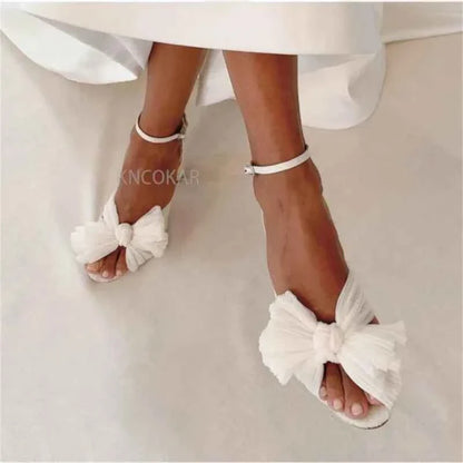 Summer High Quality Open Umbilical Bow High Heels Women's Sandals Party Dress Wedding Shoes
