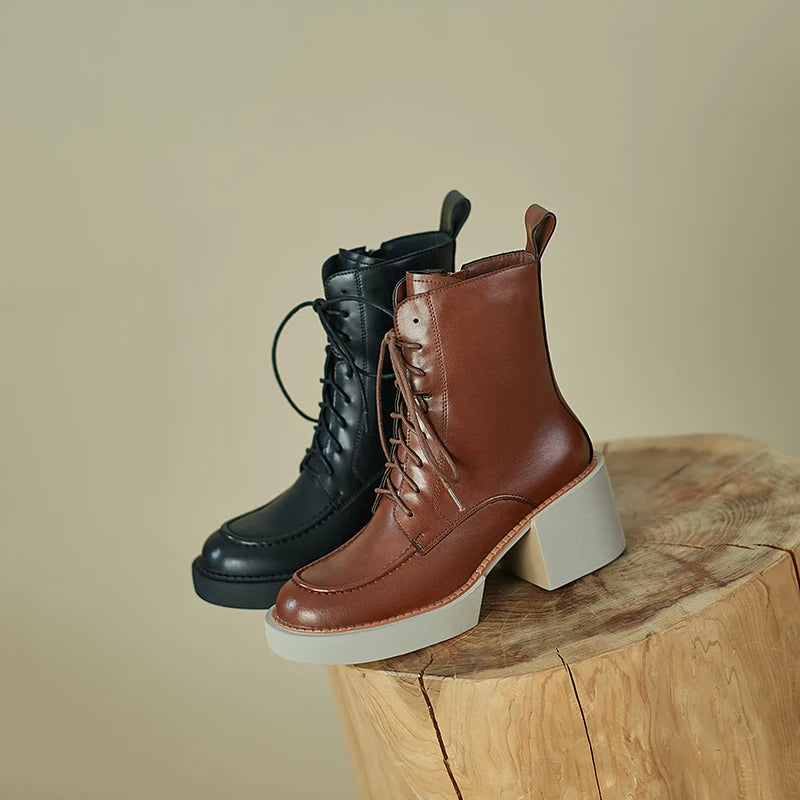 Women's Genuine Leather Platform High Heel Boots