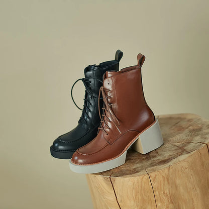 Women's Genuine Leather Platform High Heel Boots