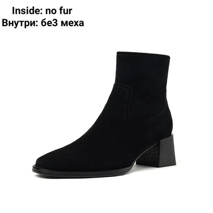 Women's Suede Ankle Booties with Block Heel