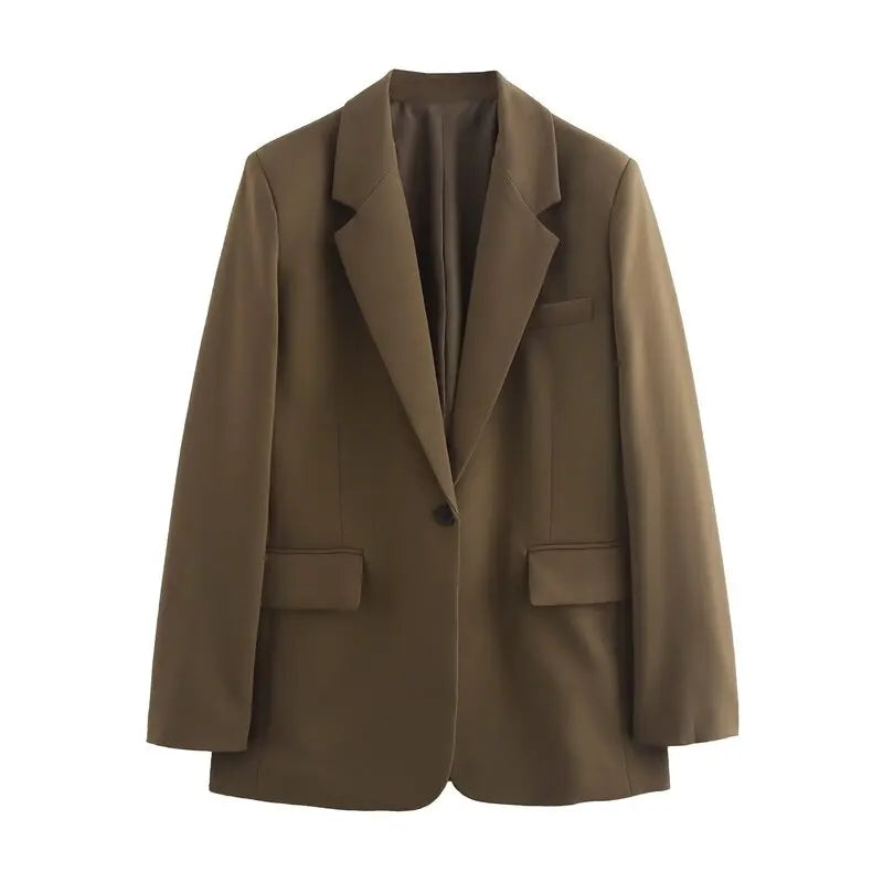 Chaqueta blazer larga con cuello vuelto para mujer