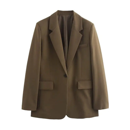 Chaqueta blazer larga con cuello vuelto para mujer