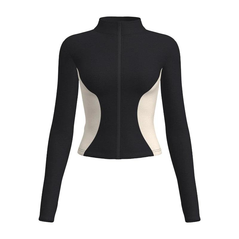 Women's Stand Collar Color Block Fitness Cardigan