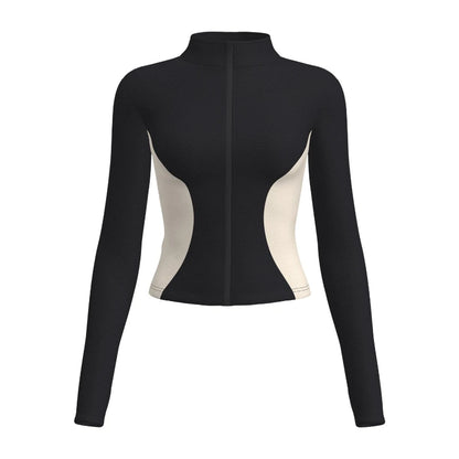 Women's Stand Collar Color Block Fitness Cardigan Trendy