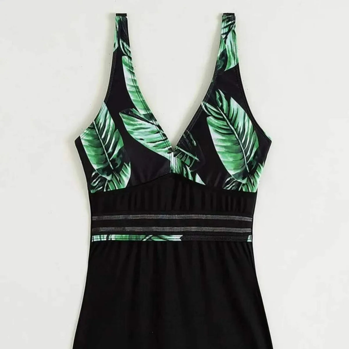 New Leaf Print Color Matching Boxers One-piece Swimsuit