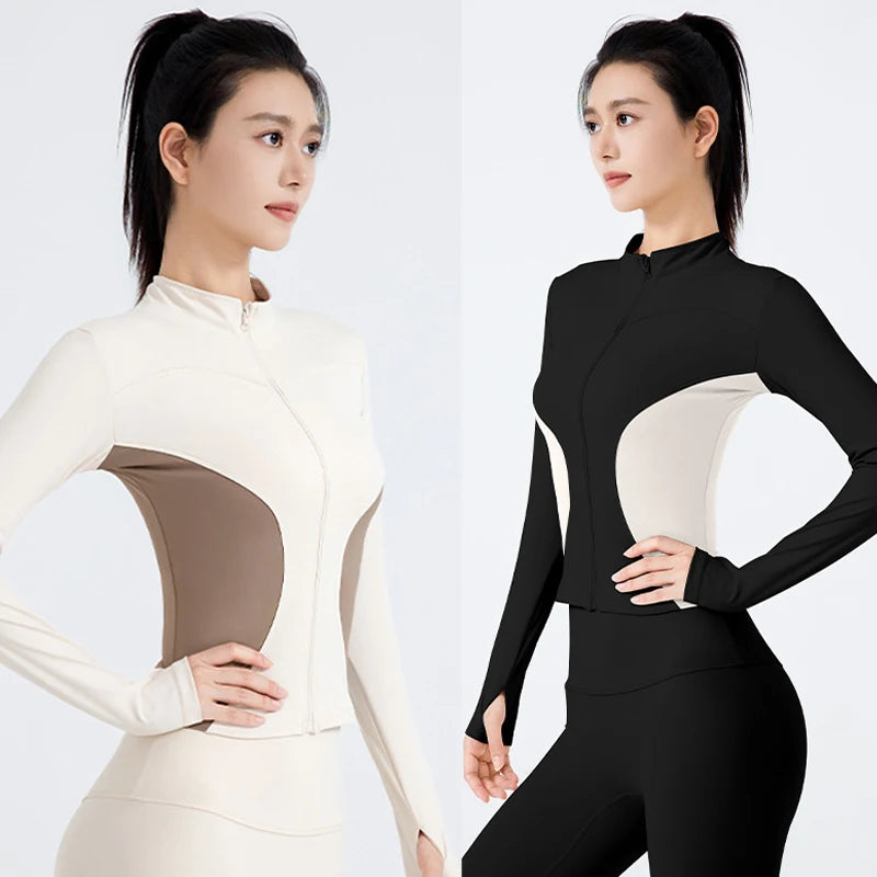 Women's Stand Collar Color Block Fitness Cardigan