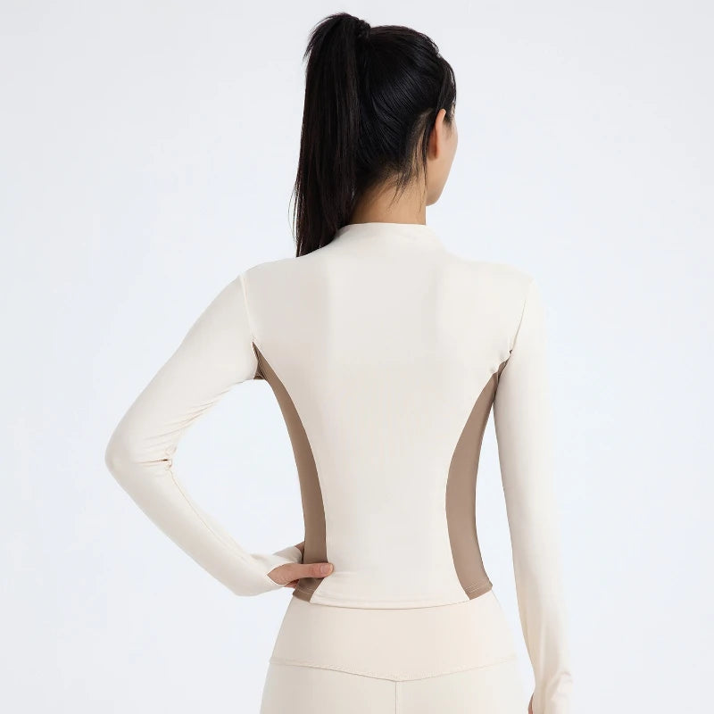 Women's Stand Collar Color Block Fitness Cardigan