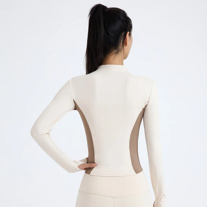 Women's Stand Collar Color Block Fitness Cardigan Trendy