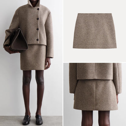 Falda midi marrón de corte A para mujer