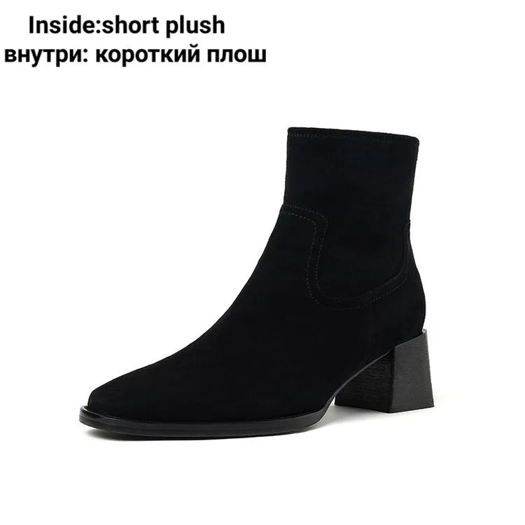 Women's Suede Ankle Booties with Block Heel