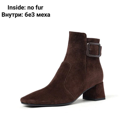 Women's Suede Ankle Booties with Block Heel