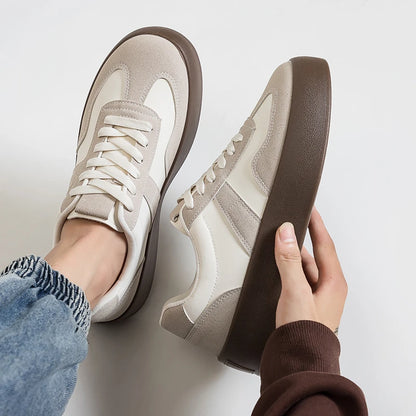 Unisex Retro Brown Leather Platform Sneakers
