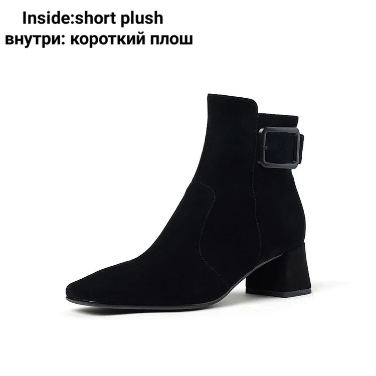 Women's Suede Ankle Booties with Block Heel