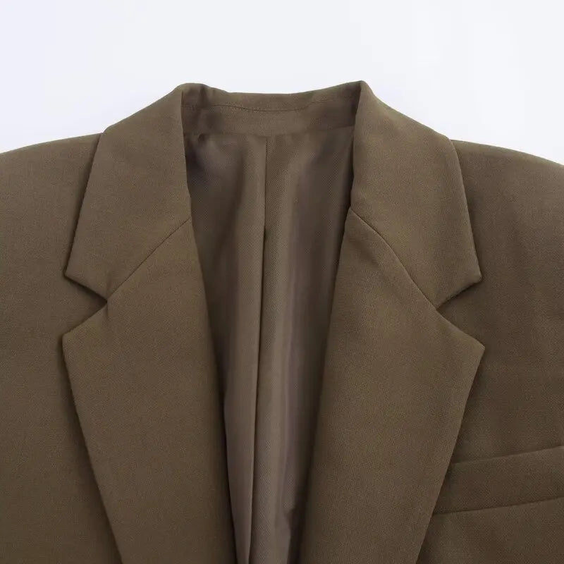 Chaqueta blazer larga con cuello vuelto para mujer