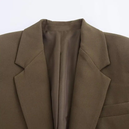 Chaqueta blazer larga con cuello vuelto para mujer