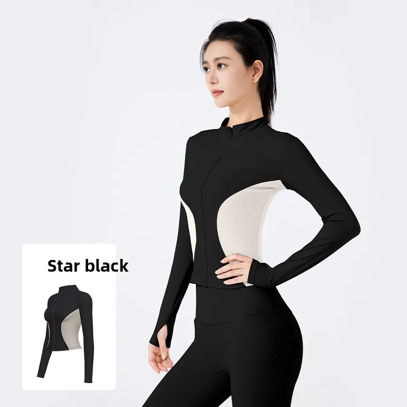 Women's Stand Collar Color Block Fitness Cardigan